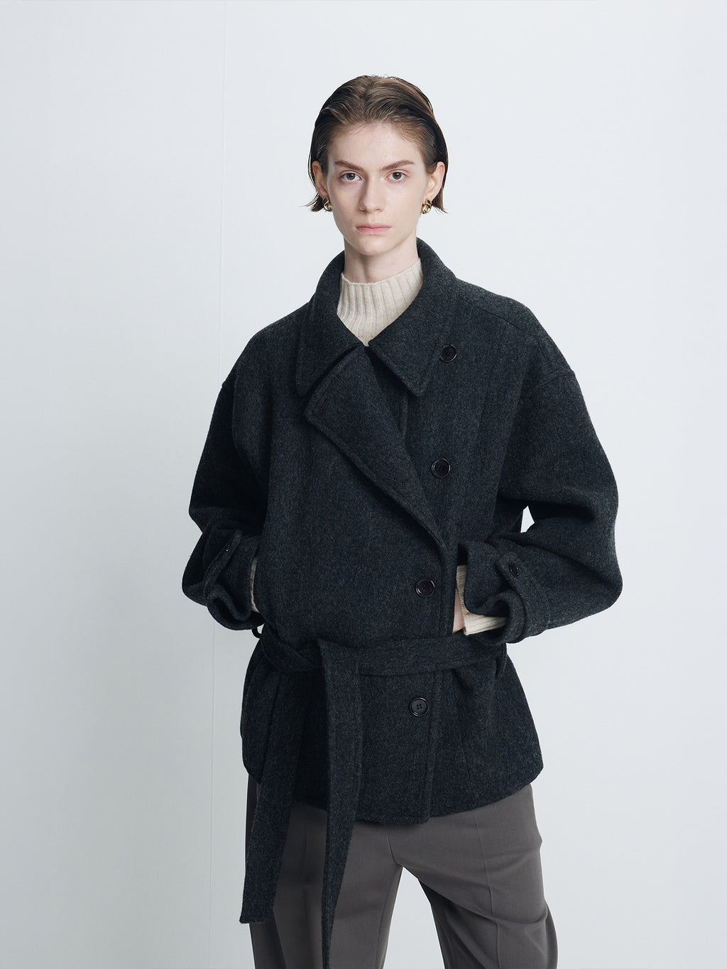 Tonywack - Wool Asymmetrical Short Coat (Anthracite) product image 1 | TRAB K-Fashion Australia