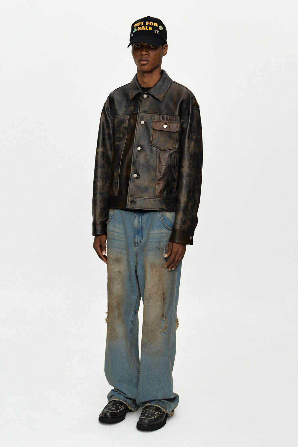 Andersson Bell - Leather Patchwork Trucker Jacket (Brown) product image 3 | TRAB K-Fashion Australia