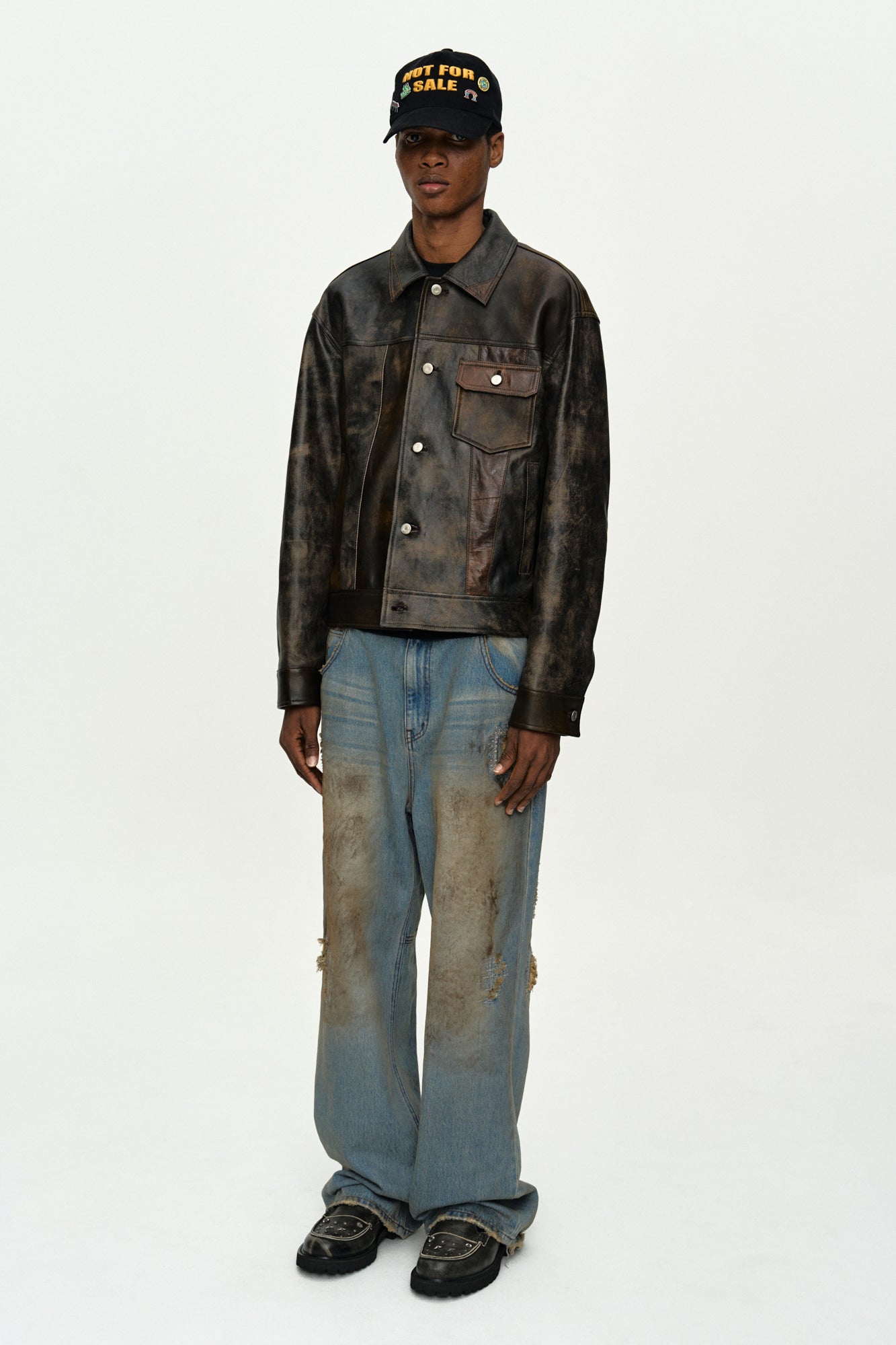 Andersson Bell - Leather Patchwork Trucker Jacket (Brown) product image 3 | TRAB K-Fashion Australia