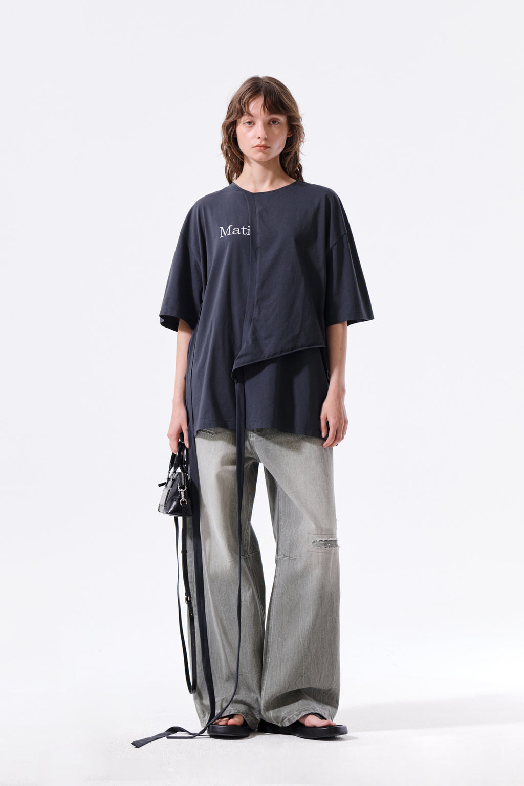 Matin Kim - Tie Detail Draped Logo Top (Charcoal) product image 10 | TRAB K-Fashion Australia