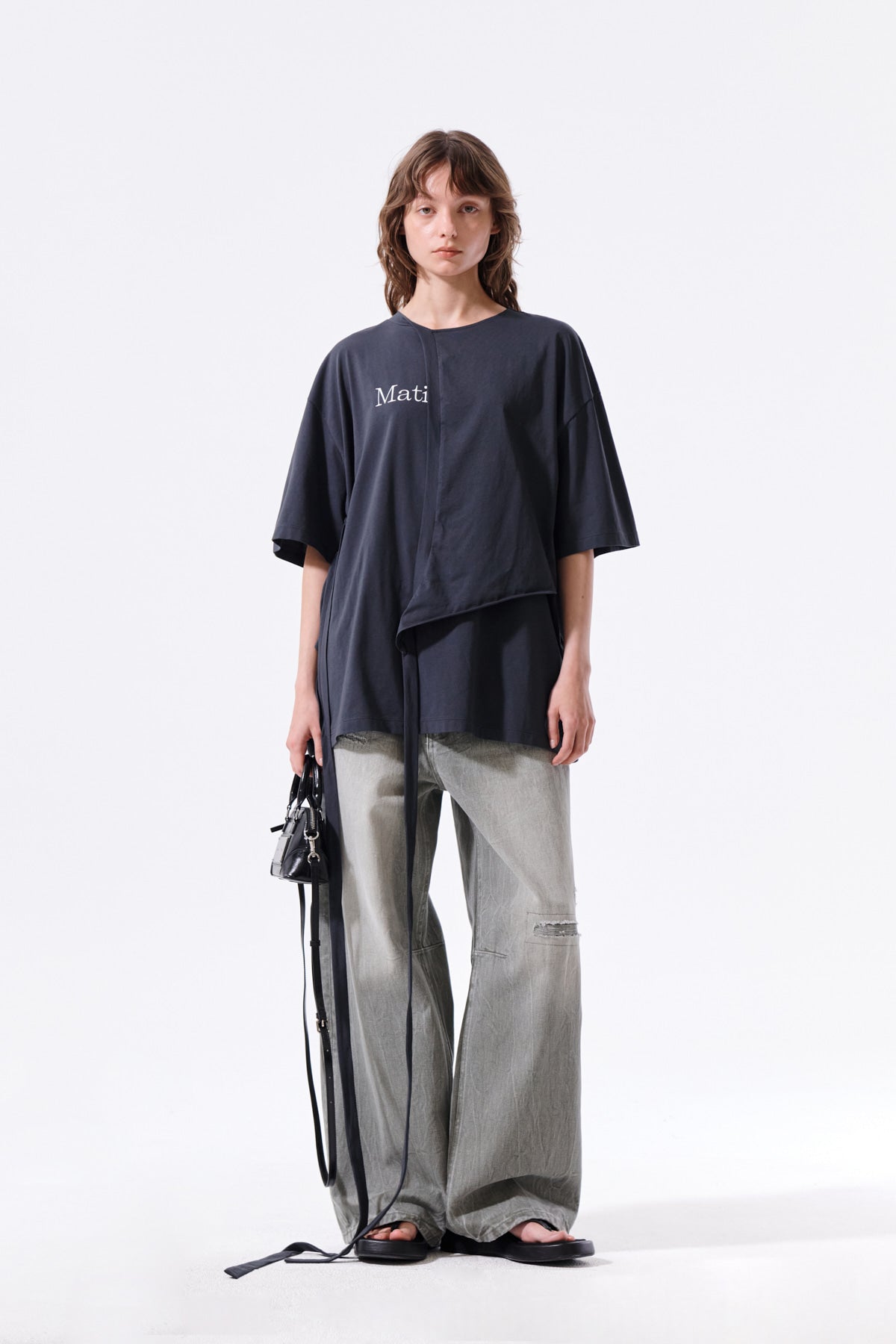 Matin Kim - Tie Detail Draped Logo Top (Charcoal) product image 10 | TRAB K-Fashion Australia