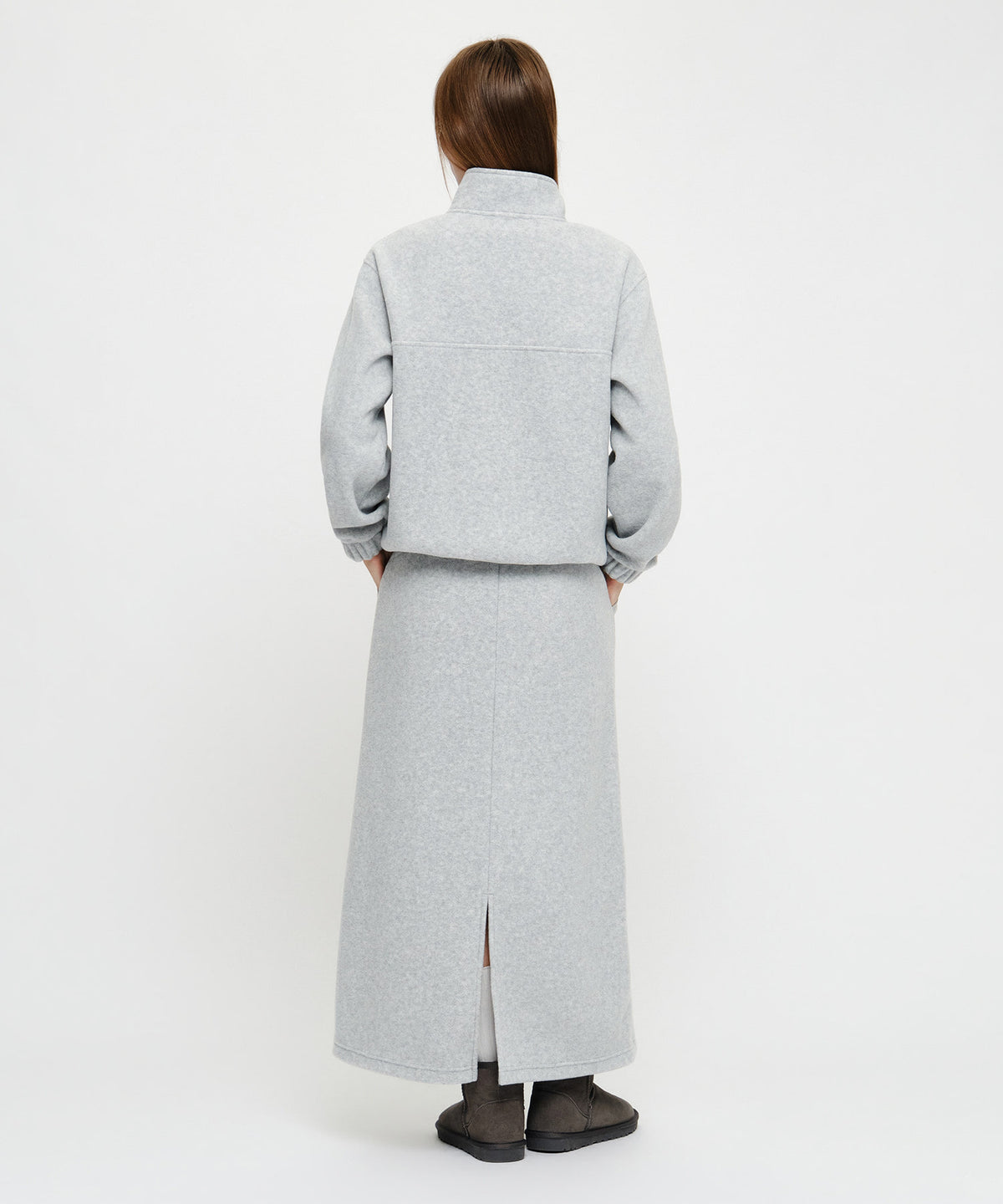 Marithe & Francois Girbaud - Classic Logo Long Fleece Skirt (Heather Gray) product image 5 | TRAB K-Fashion Australia
