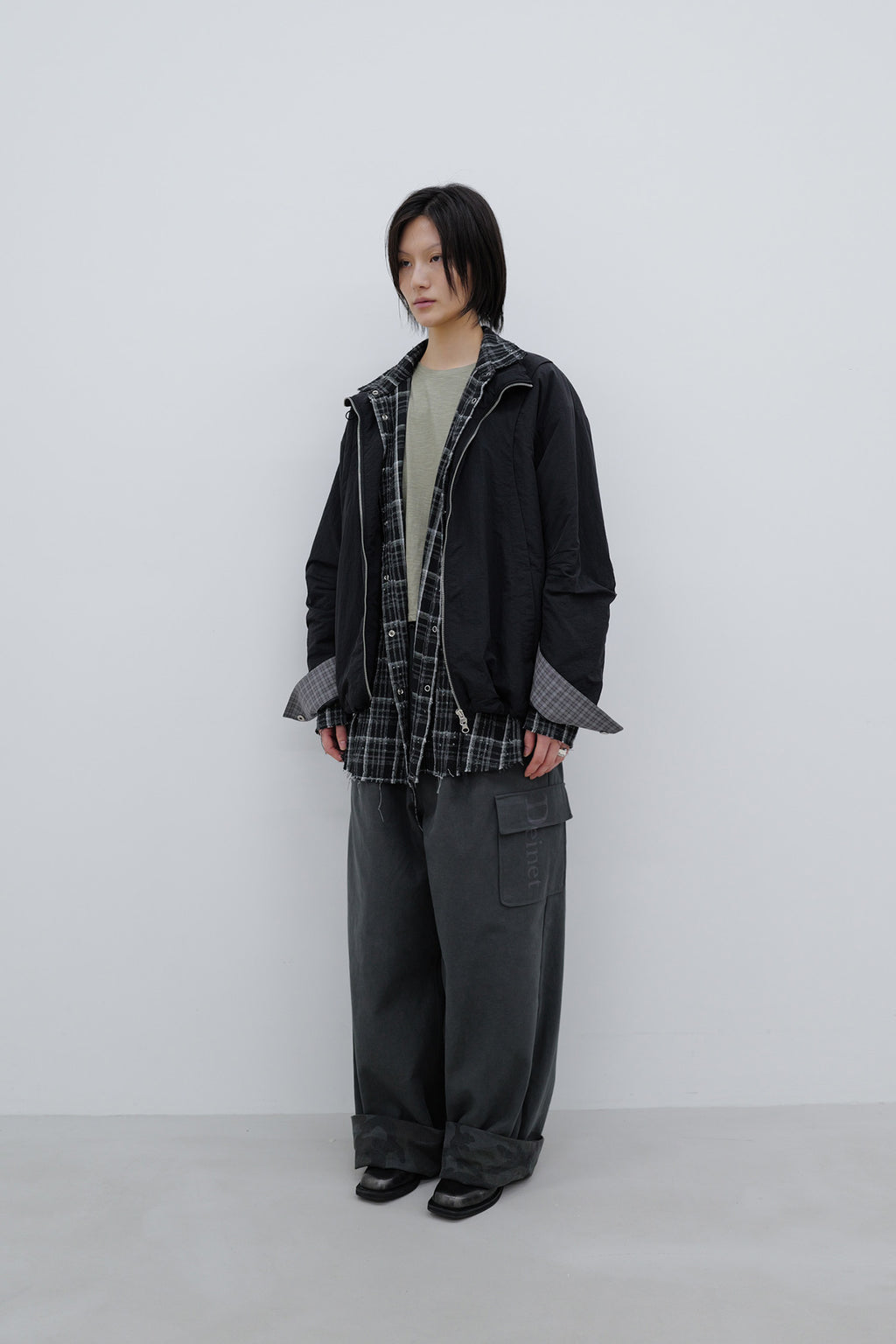 Deinet - Deinet Check Contrast Bomber Jacket (Black) product image 2 | TRAB K-Fashion Australia