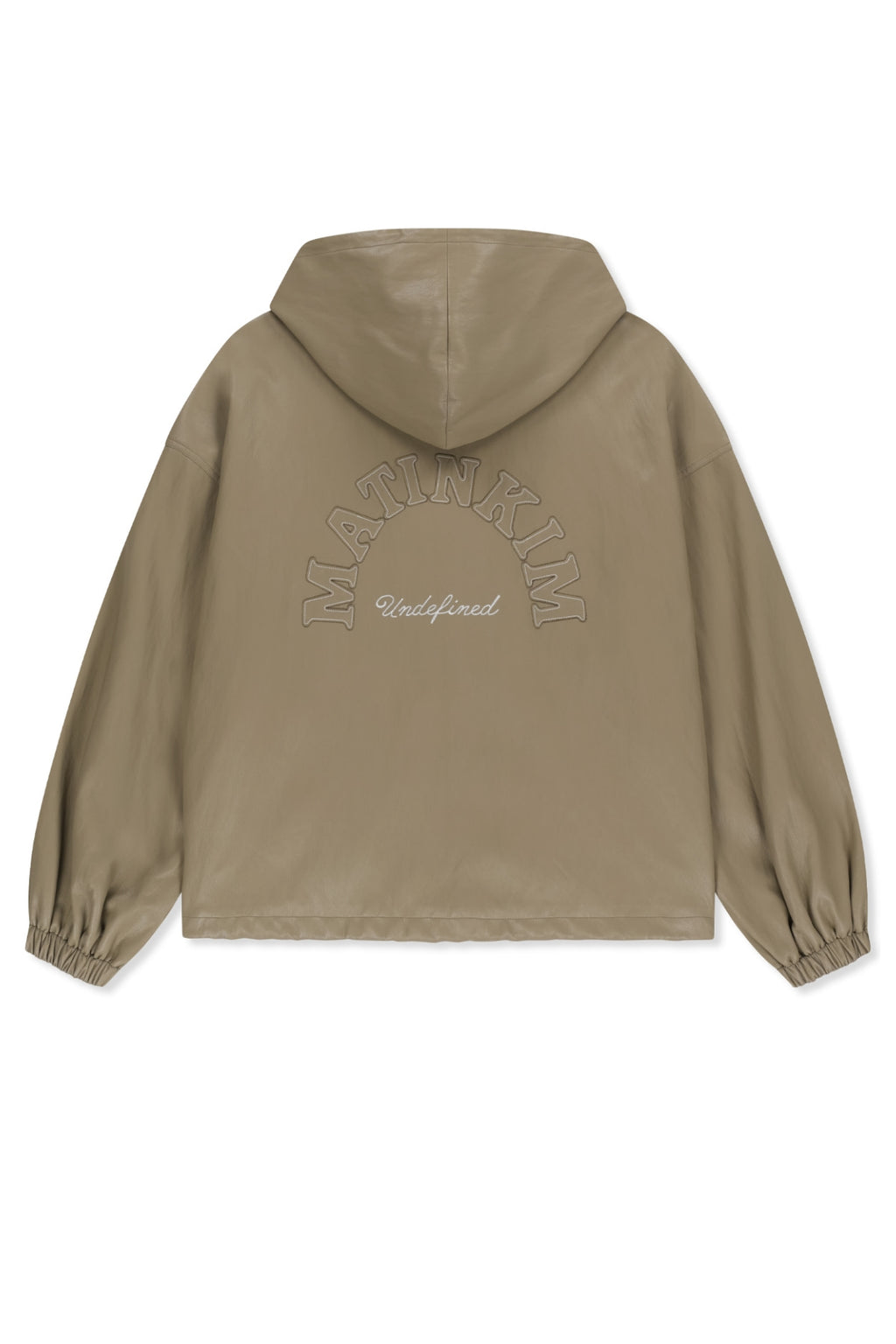 Matin Kim - Faux Leather Applique Logo Hoody Jumper (Beige) product image 2 | TRAB K-Fashion Australia
