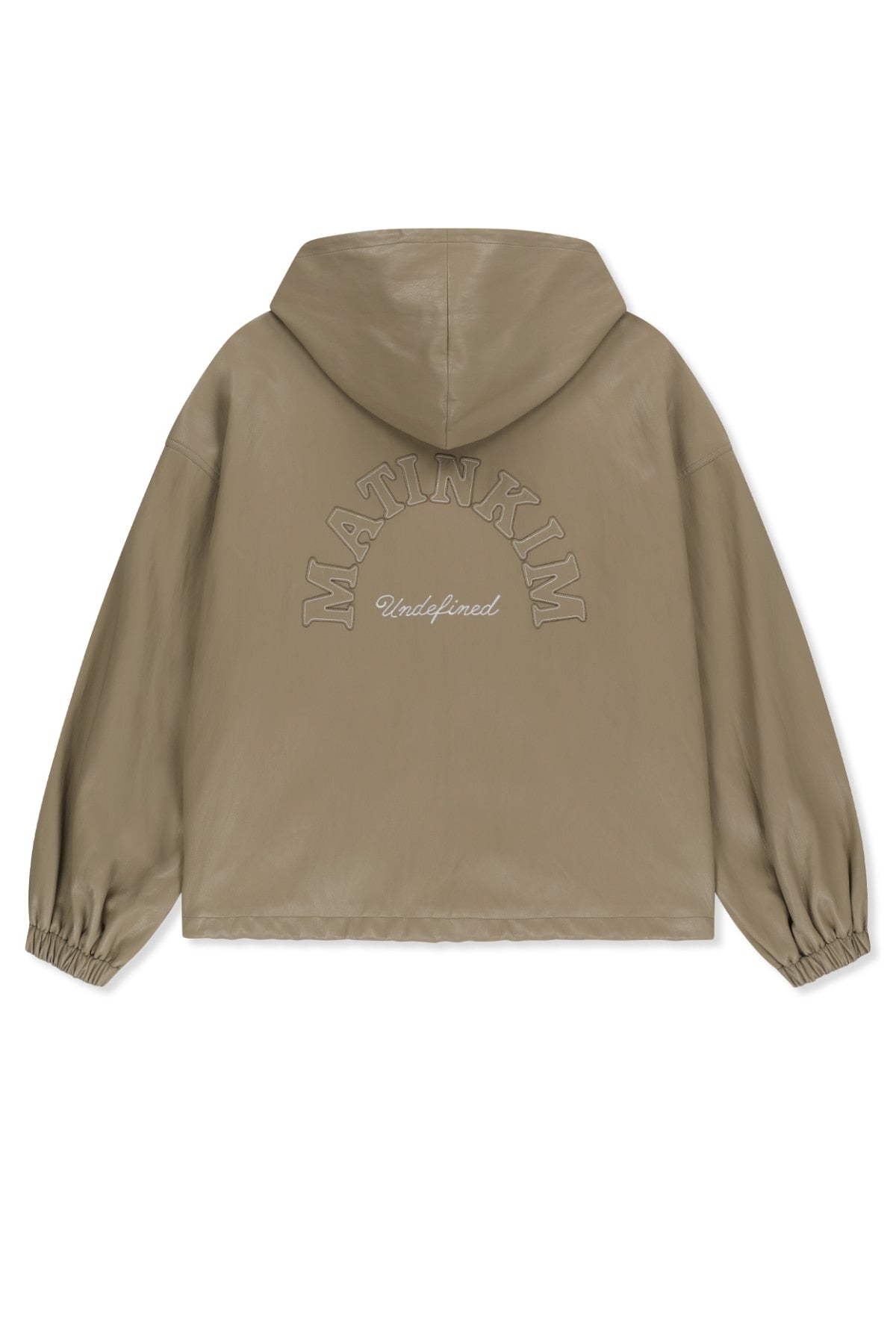 Matin Kim - Faux Leather Applique Logo Hoody Jumper (Beige) product image 2 | TRAB K-Fashion Australia