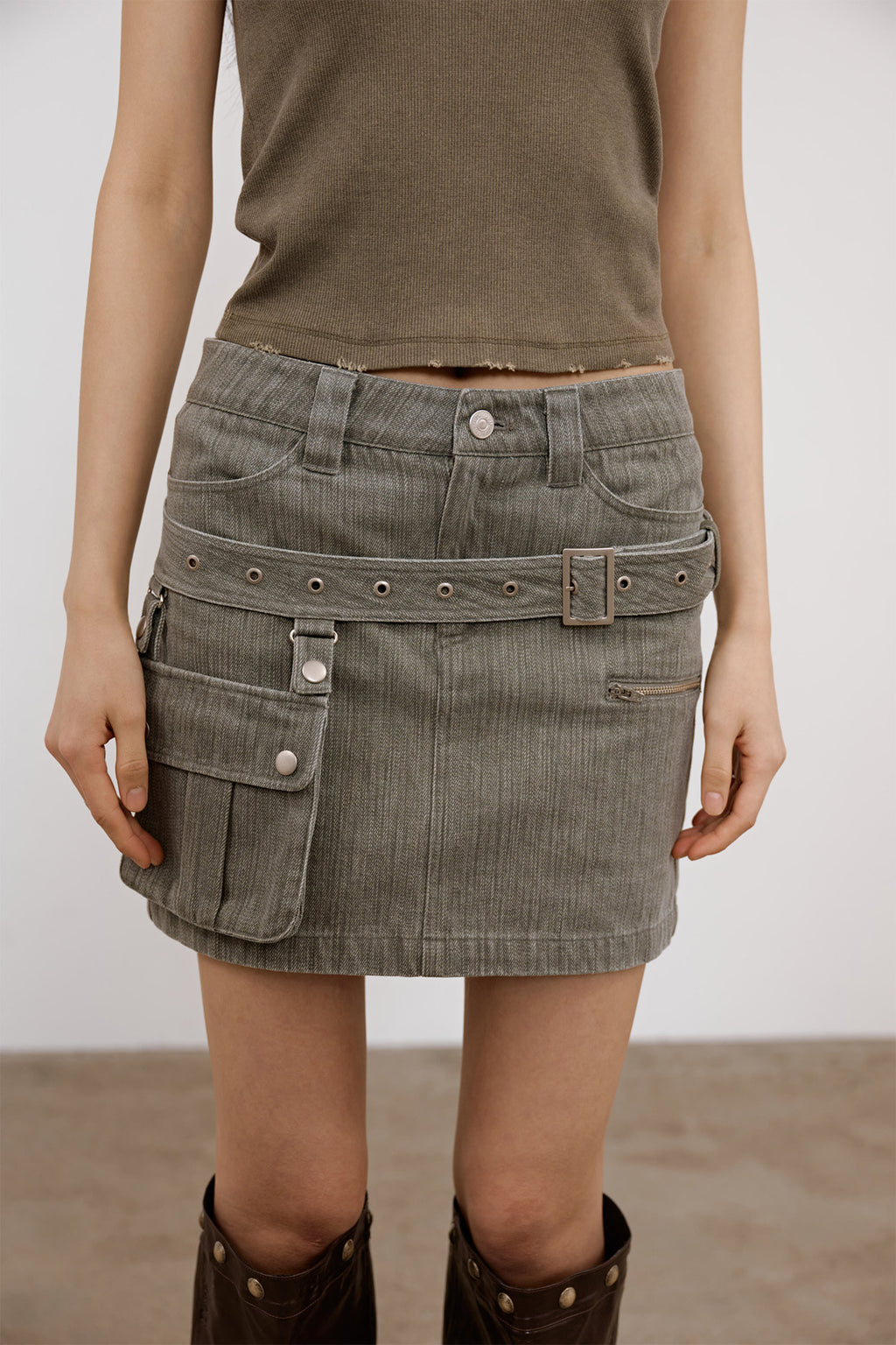 Deinet - Belted Tunnel Skirt (Khaki) product image 10 | TRAB K-Fashion Australia