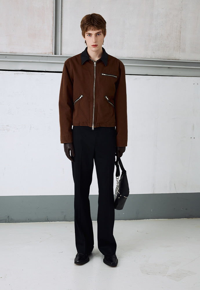 Tonywack - Leather Collar Garment-Washed Zip Work Jacket (Brown) product image 7 | TRAB K-Fashion Australia