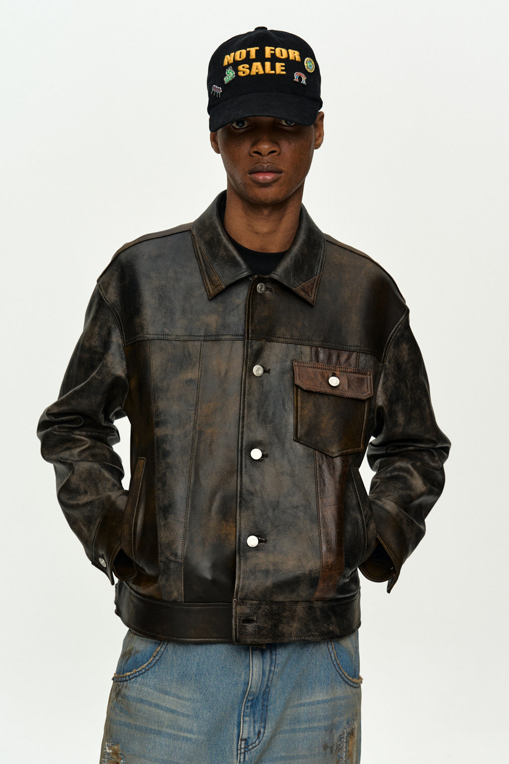 Andersson Bell - Leather Patchwork Trucker Jacket (Brown) product image 4 | TRAB K-Fashion Australia