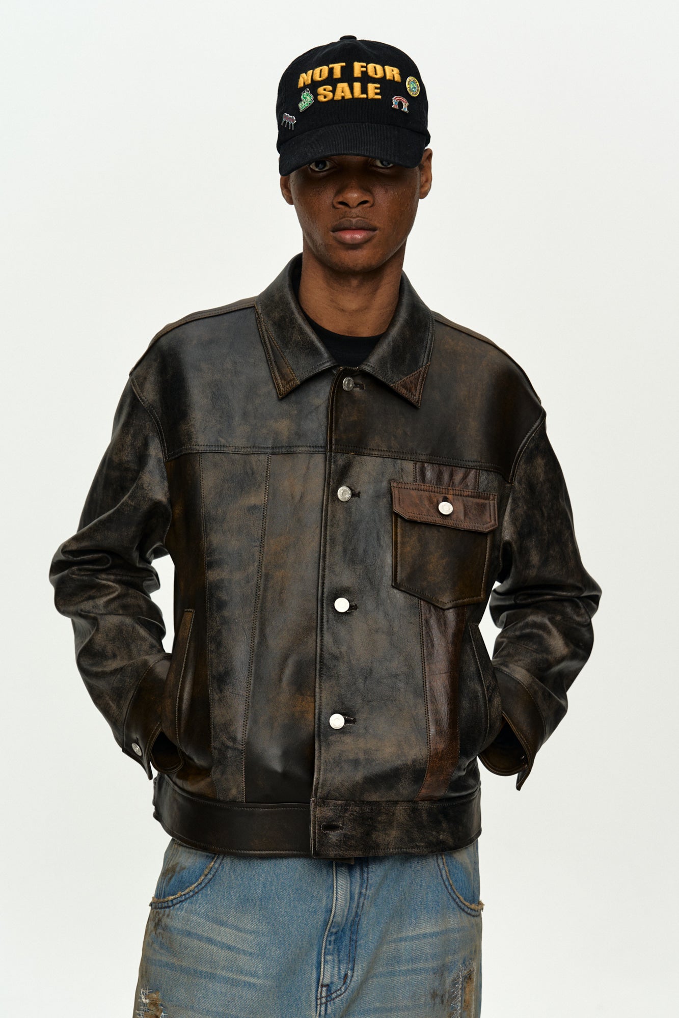 Andersson Bell - Leather Patchwork Trucker Jacket (Brown) product image 4 | TRAB K-Fashion Australia