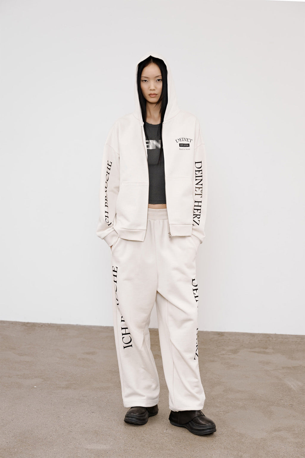 Deinet - German Lettering Hoodie Zip-Up (Ivory) product image 5 | TRAB K-Fashion Australia