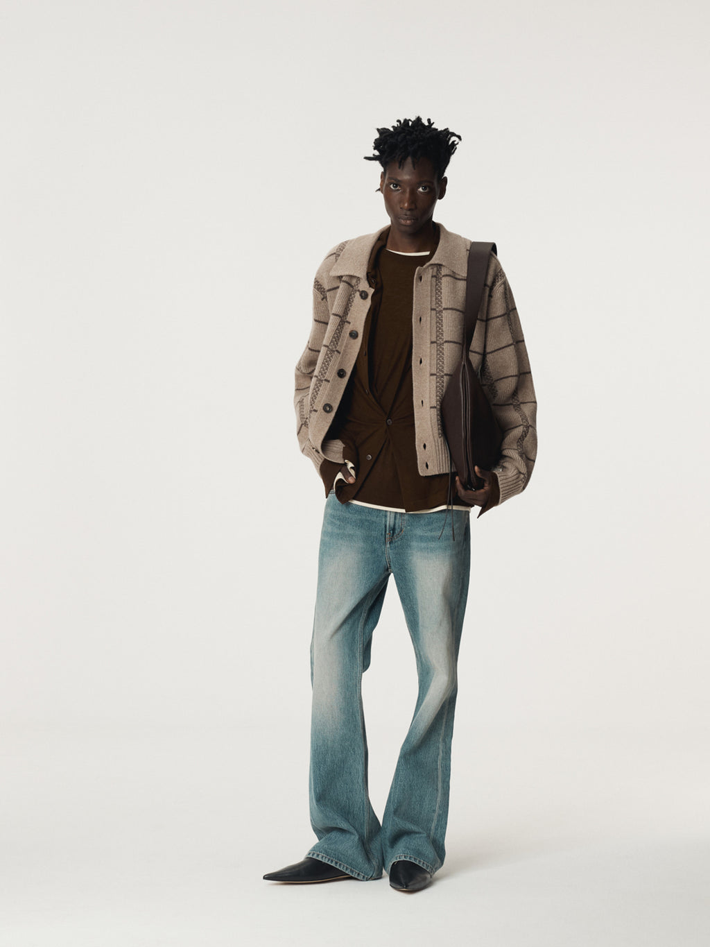 Recto - Square Jaquard Collar Cardigan (Sepia Beige) product image 3 | TRAB K-Fashion Australia