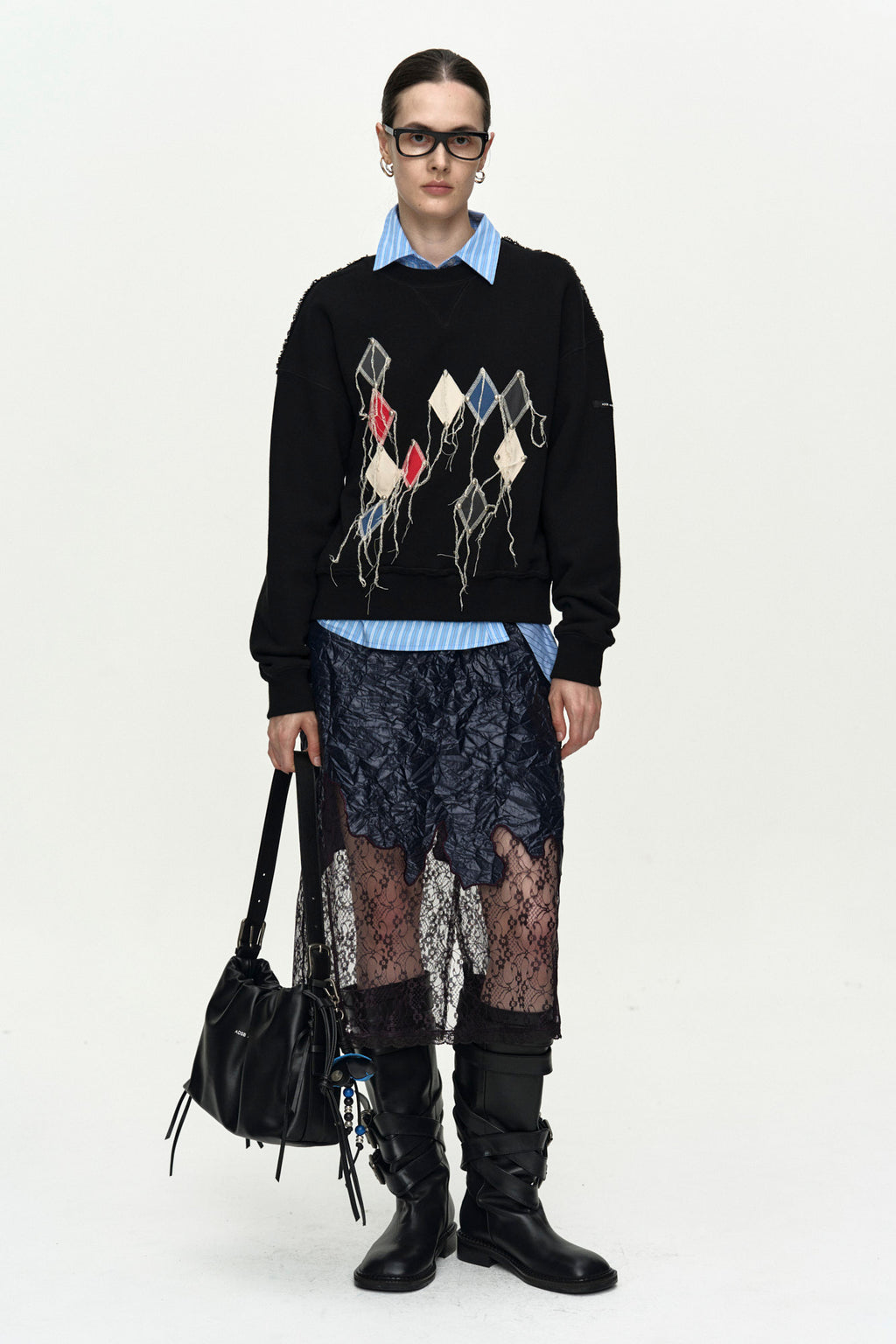 Andersson Bell - (essential) Studded Argyle Patchwork Sweatshirt (Essential) product image 2 | TRAB K-Fashion Australia