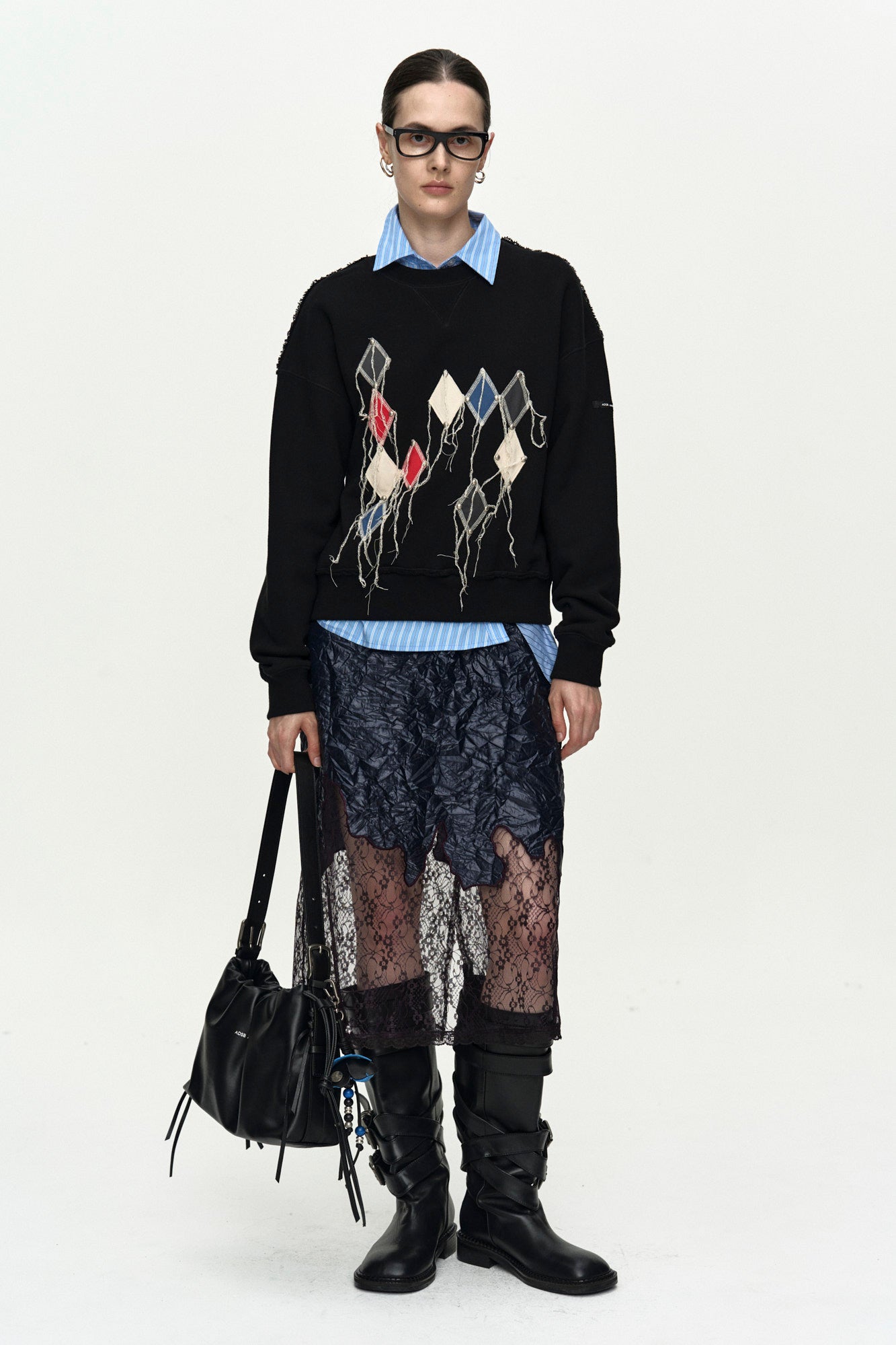 Andersson Bell - (essential) Studded Argyle Patchwork Sweatshirt (Essential) product image 2 | TRAB K-Fashion Australia
