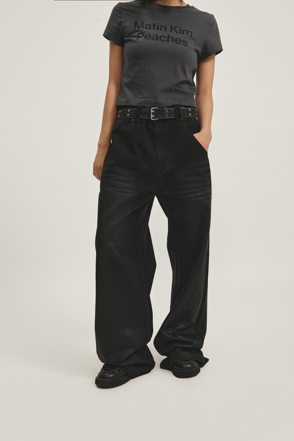 Matin Kim - Peaches Coating Washed Denim Pants (Black) product image 11 | TRAB K-Fashion Australia