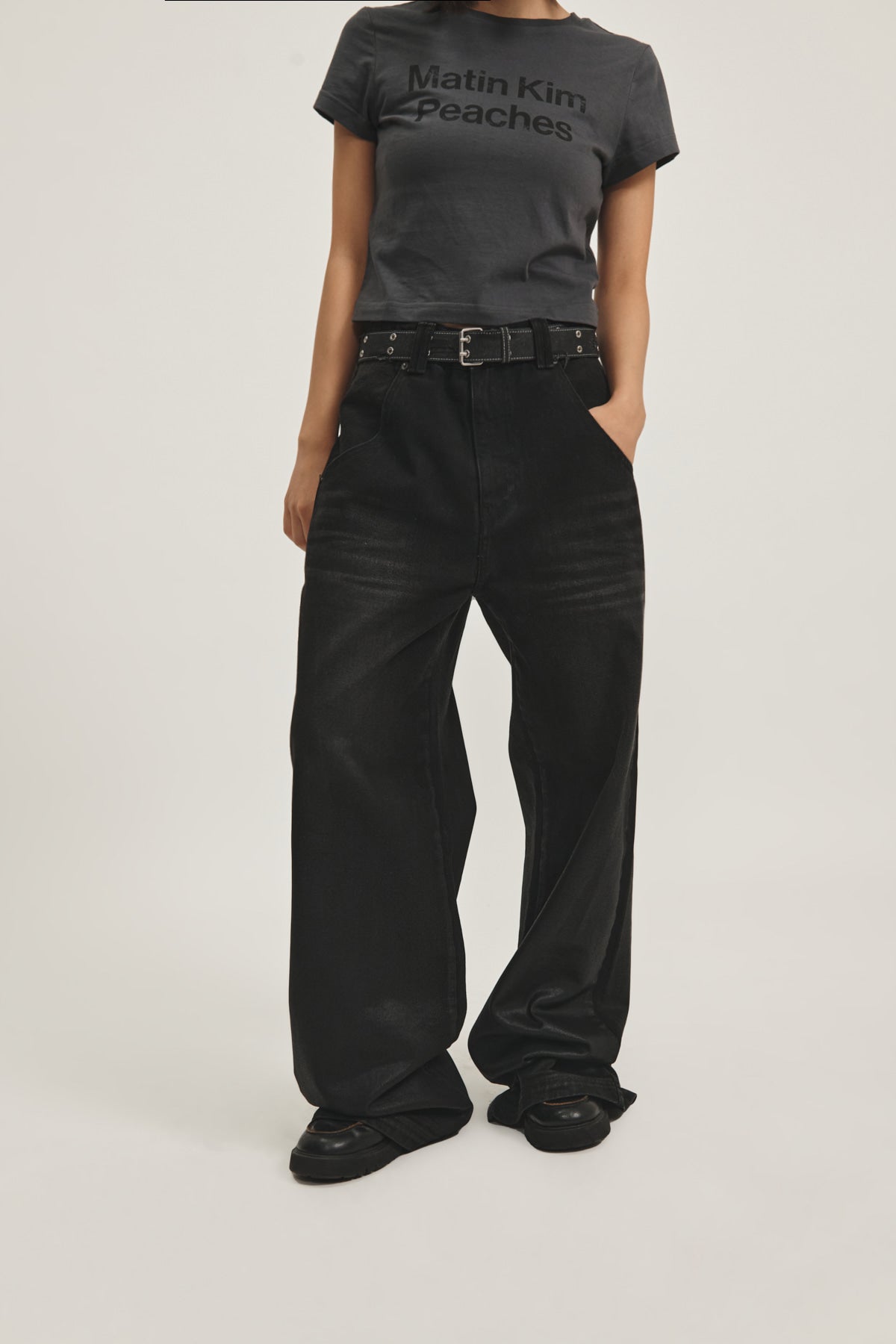Matin Kim - Peaches Coating Washed Denim Pants (Black) product image 11 | TRAB K-Fashion Australia