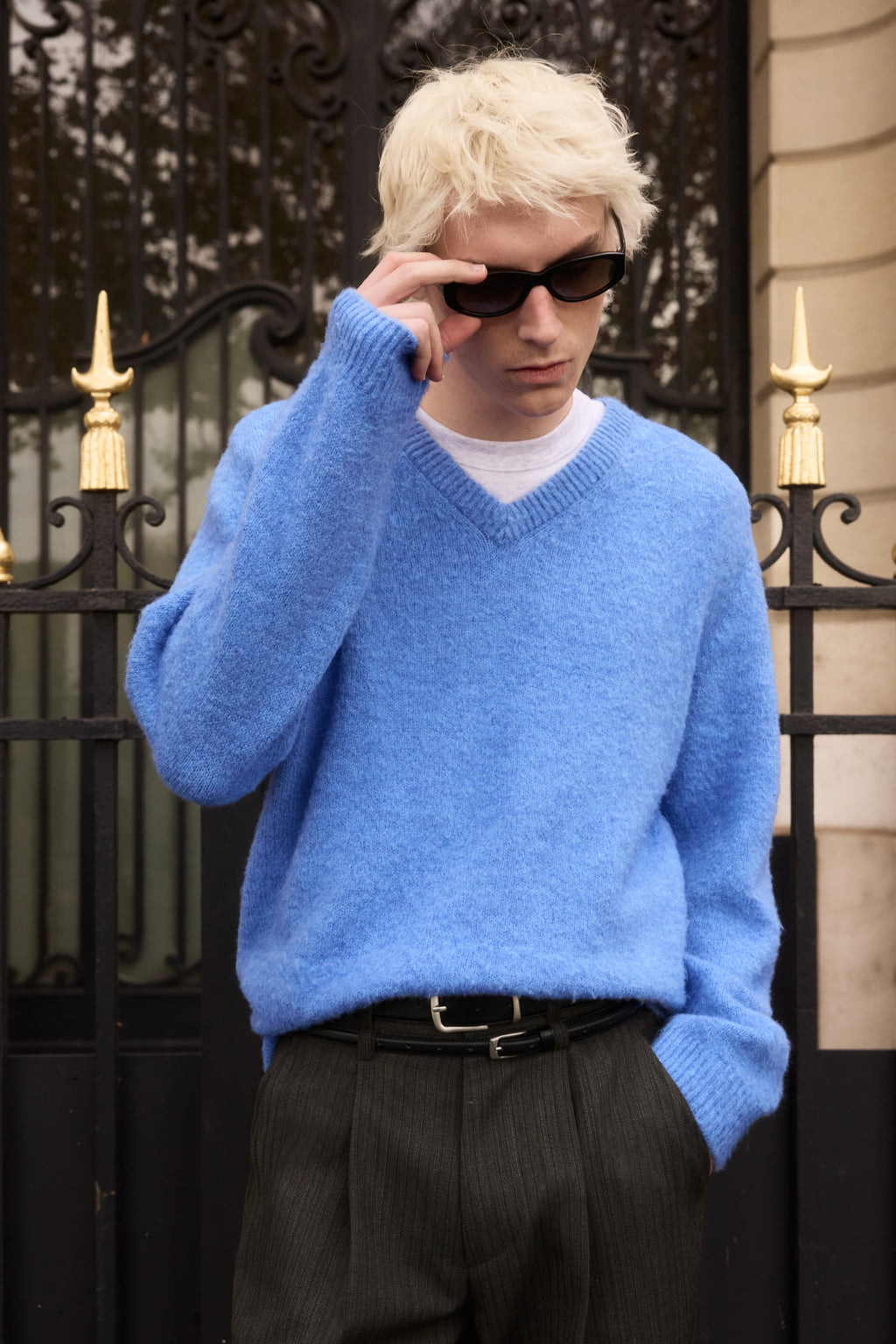 STU - Boucle V-Neck Knit In Azure (Blue) product image 7 | TRAB K-Fashion Australia