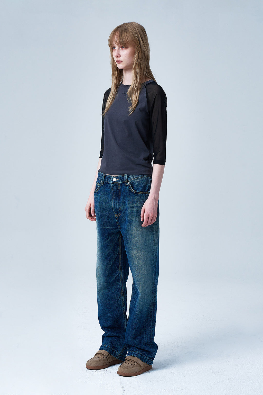 Deinet - Mesh Contrast Raglan Half Sleeve (Charcoal) product image 2 | TRAB K-Fashion Australia