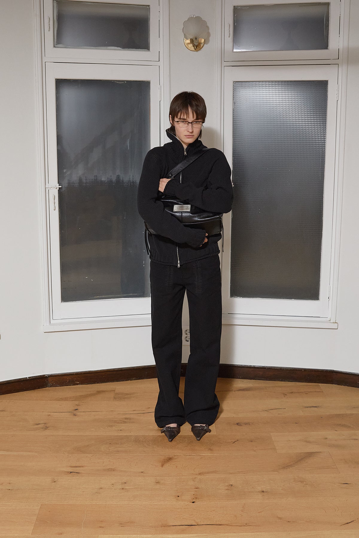 Matin Kim - Applique Logo Patch Knit Zip Up (Black) product image 12 | TRAB K-Fashion Australia