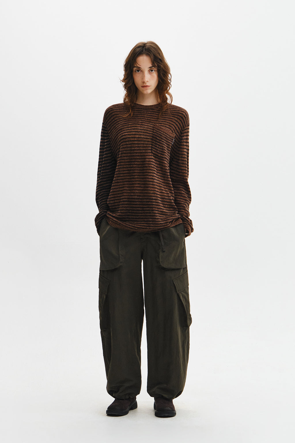 Matin Kim - Multi Stripe Alpaca Blended Knit Pullover (Brown) product image 10 | TRAB K-Fashion Australia