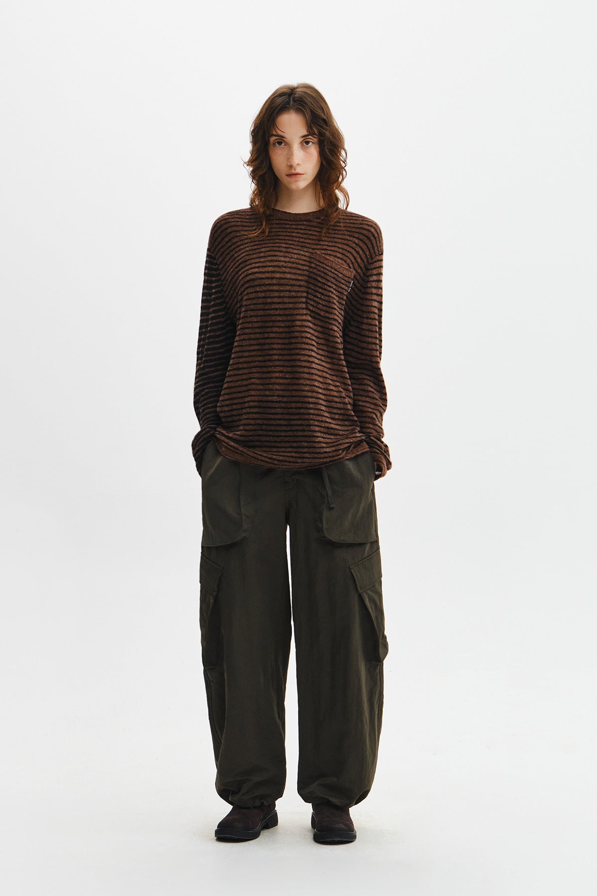 Matin Kim - Multi Stripe Alpaca Blended Knit Pullover (Brown) product image 10 | TRAB K-Fashion Australia