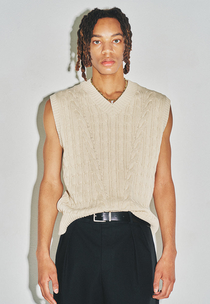 Tonywack - Cotton Twist V-Cable Knit Vest (Natural) product image 10 | TRAB K-Fashion Australia