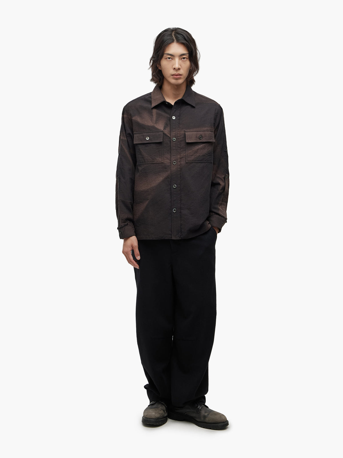 Jiyong Kim - Sun-Bleached Raw-Edge Shirt (Black) product image 1 | TRAB K-Fashion Australia