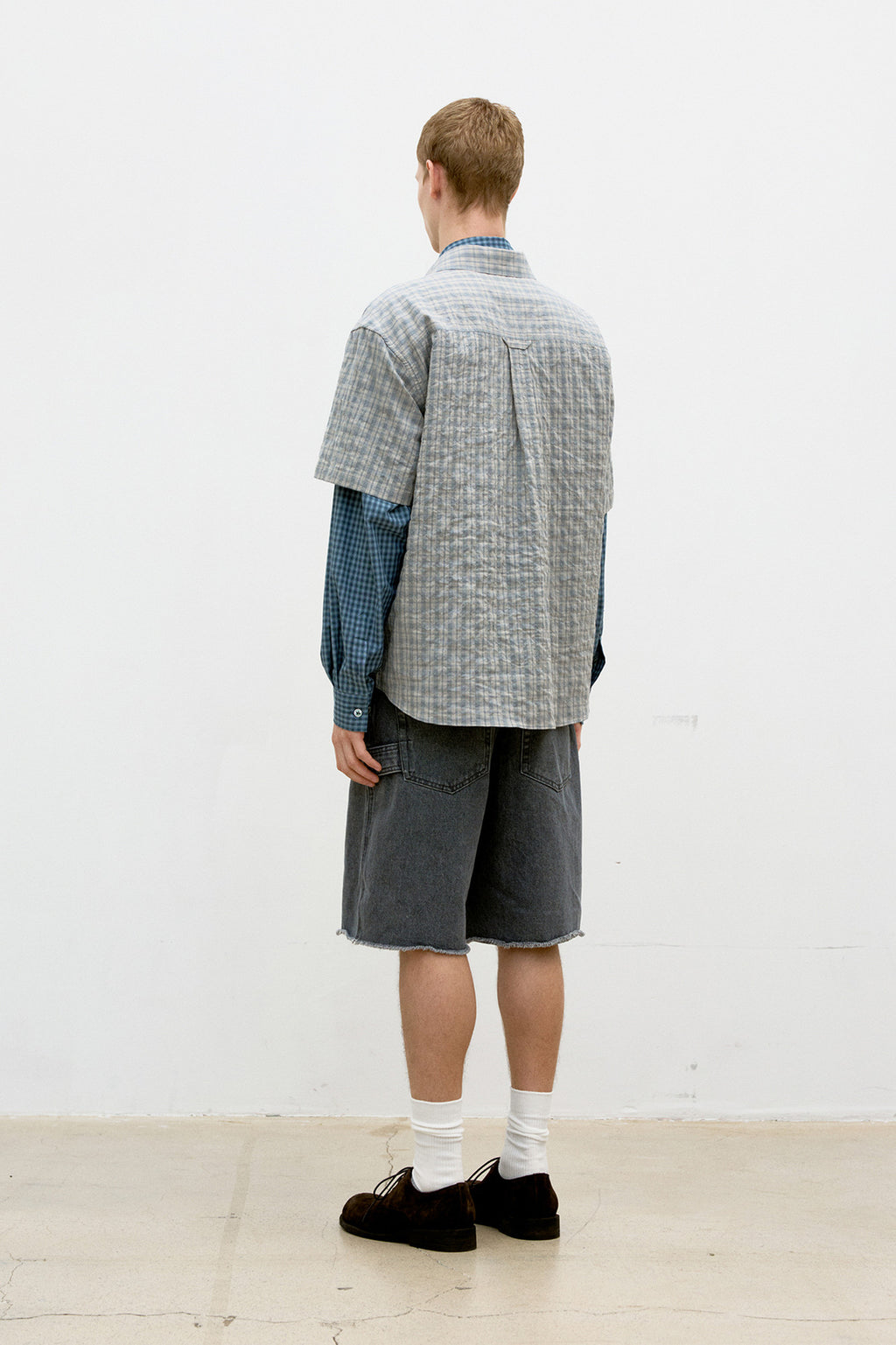 Coor - Alternative Wrinkle Check Half Shirt (Washed Khaki Beige) product image 4 | TRAB K-Fashion Australia