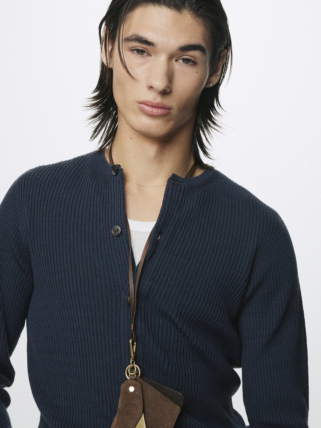 Tonywack - Super Fine Merino Wool Ribbed Cardigan (Slate Navy) product image 1 | TRAB K-Fashion Australia