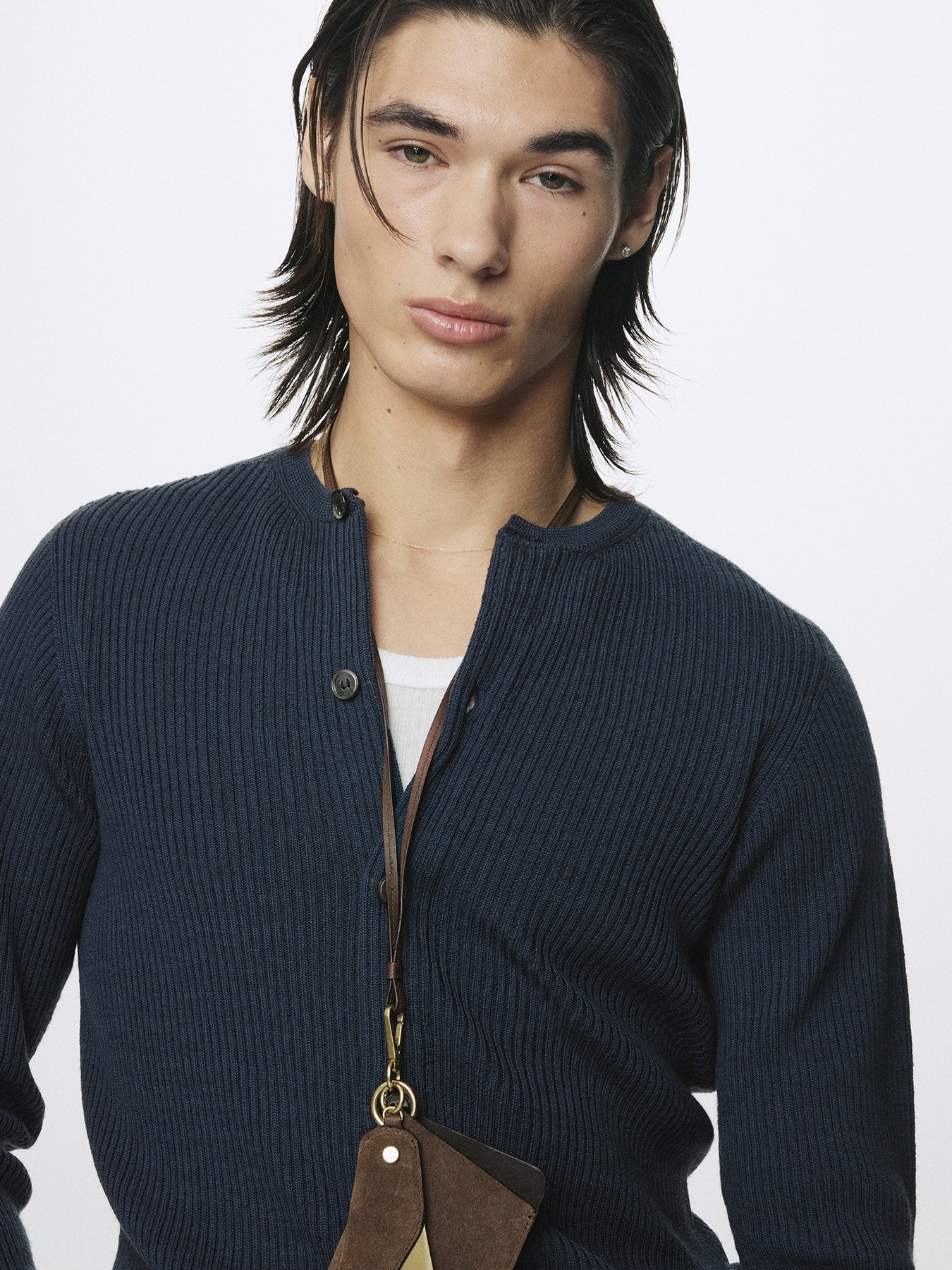 Tonywack - Super Fine Merino Wool Ribbed Cardigan (Slate Navy) product image 1 | TRAB K-Fashion Australia