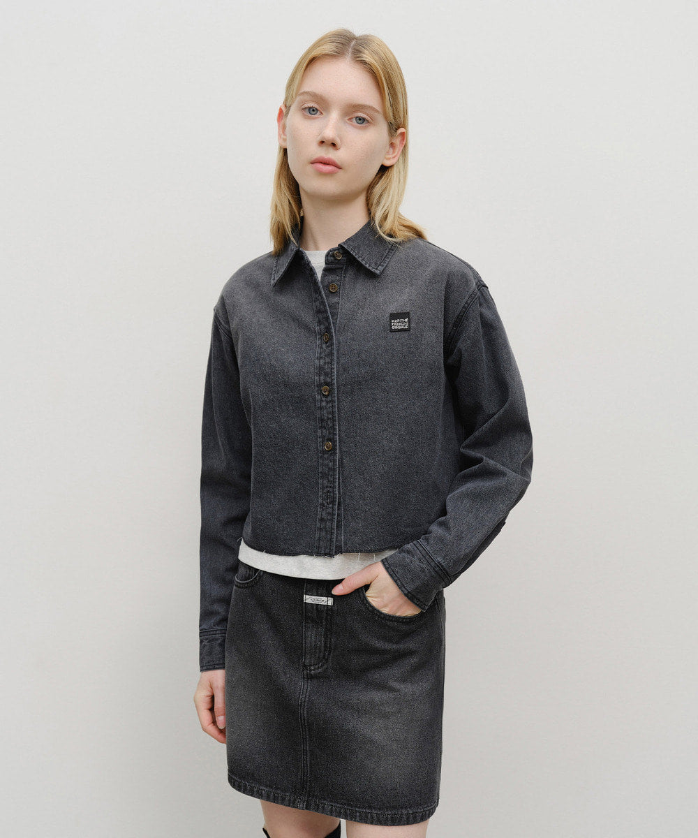 Marithe & Francois Girbaud - Heritage Lettering Logo Denim Crop Shirt (Black) product image 1 | TRAB K-Fashion Australia