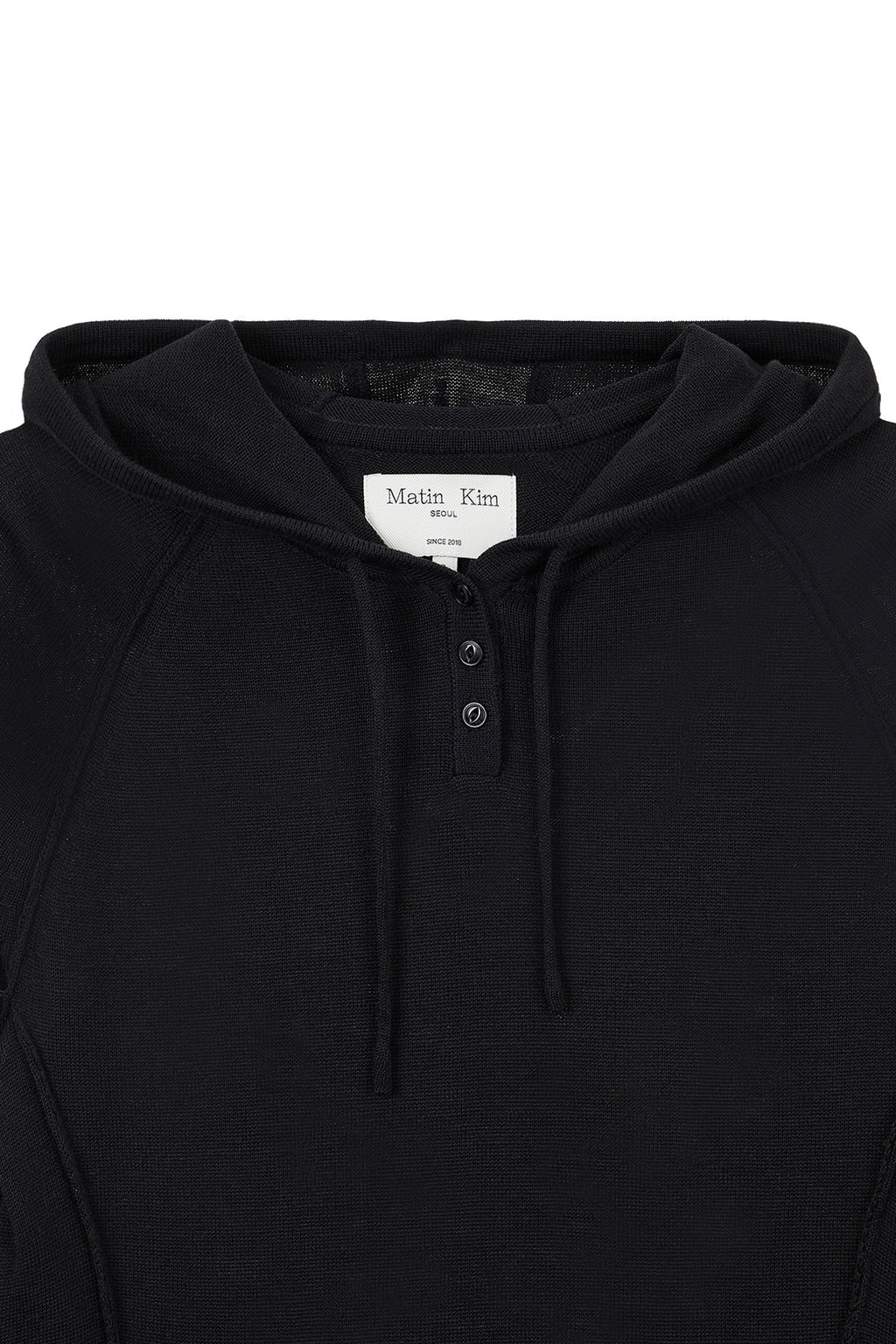 Matin Kim - Button Hoody Raglan Knit Top (Black) product image 3 | TRAB K-Fashion Australia