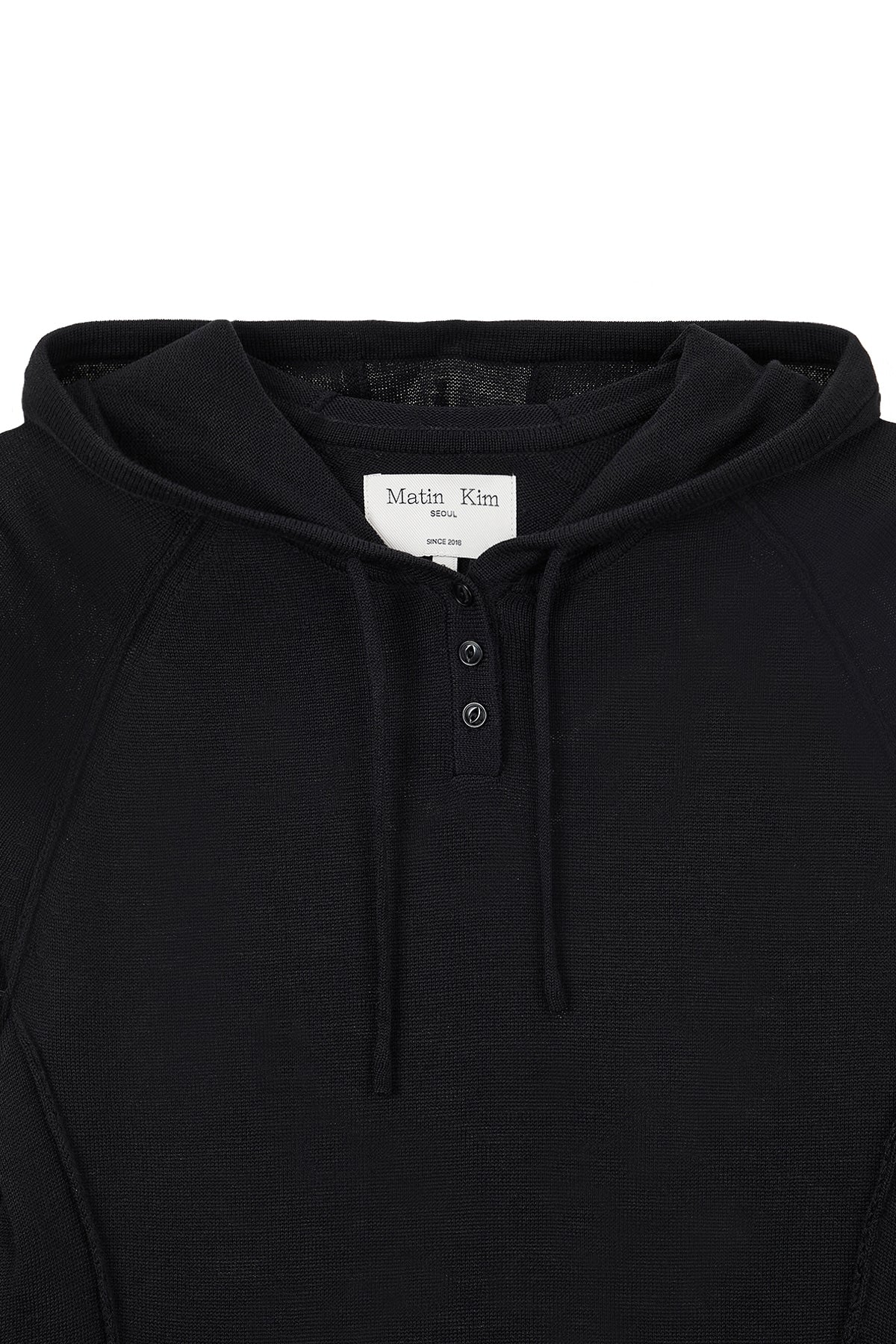 Matin Kim - Button Hoody Raglan Knit Top (Black) product image 3 | TRAB K-Fashion Australia