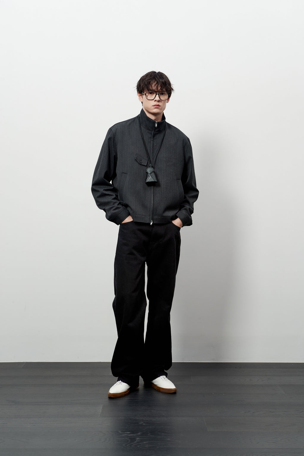 Stu - High Neck Crop Stripe Jacket (Grey) product image 3 | TRAB K-Fashion Australia