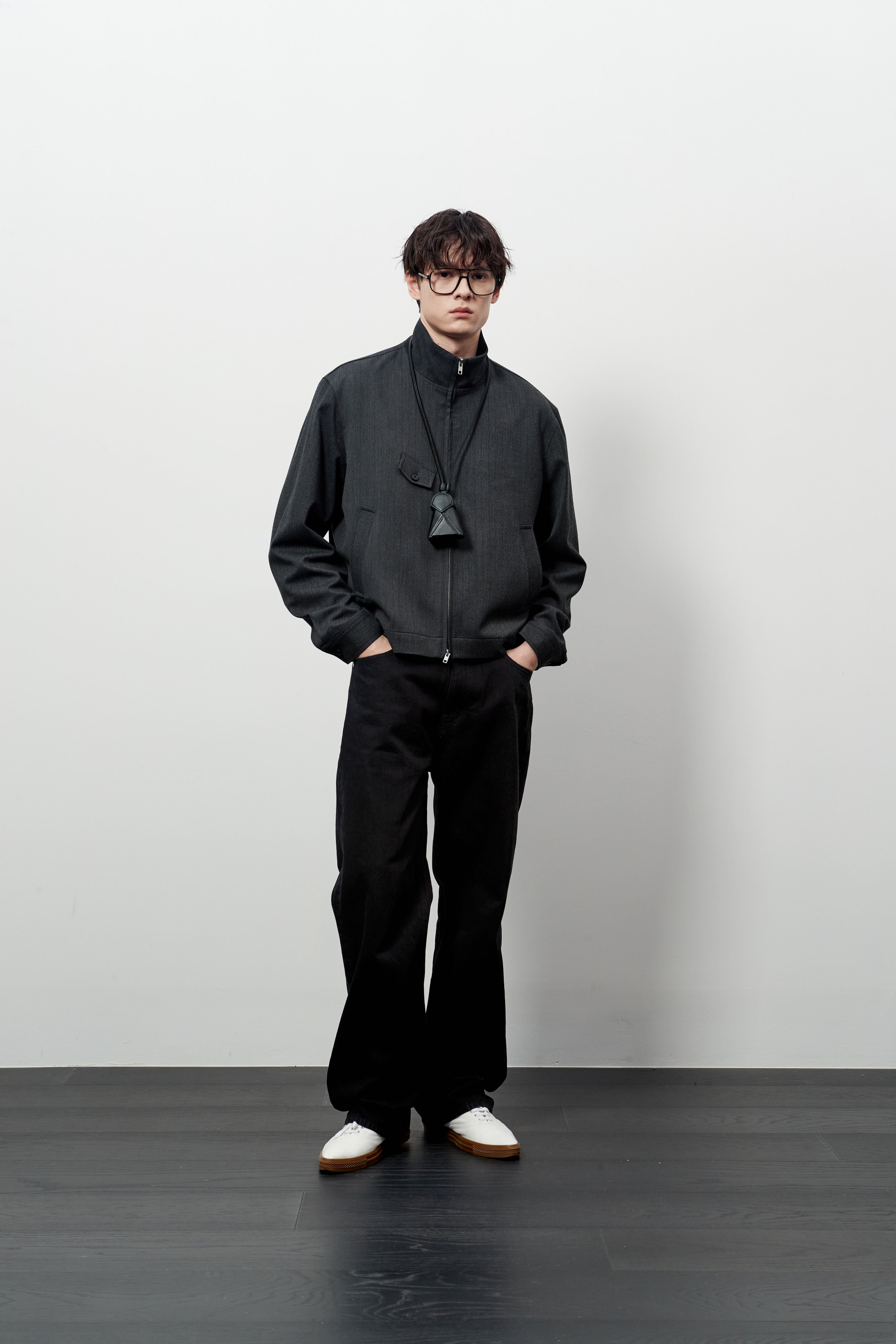 Stu - High Neck Crop Stripe Jacket (Grey) product image 3 | TRAB K-Fashion Australia