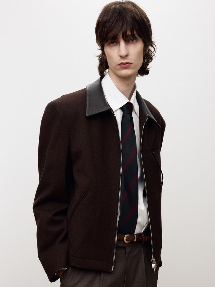 Tonywack - Leather Trim Wool Blouson (Dark Brown) product image 5 | TRAB K-Fashion Australia