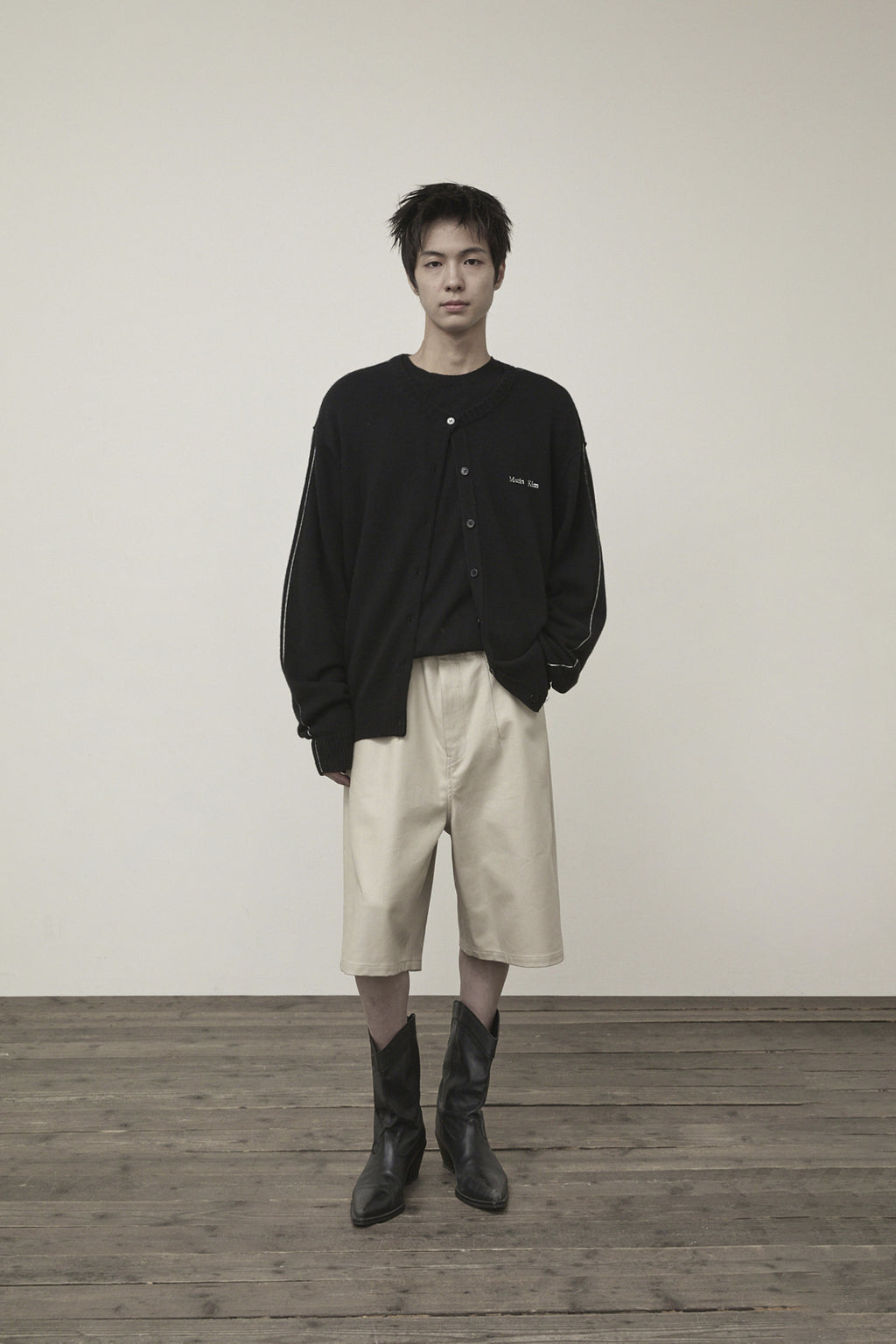 Matin Kim - Cashmere Blended Round Knit Cardigan (Black) product image 8 | TRAB K-Fashion Australia