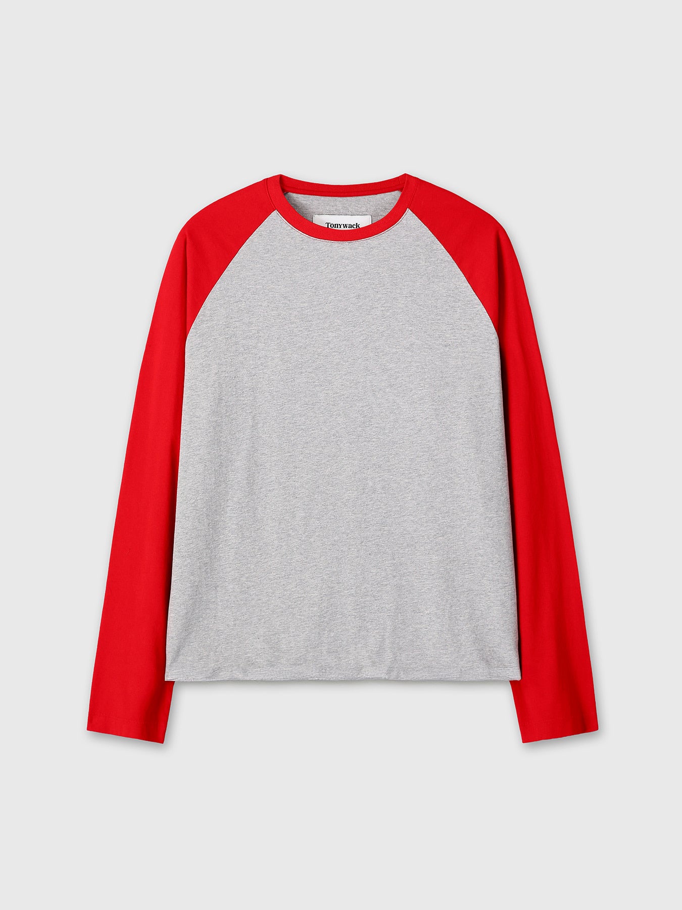 Tonywack - Washed Cotton Baseball Long Sleeve (Melange Grey/Red) product image 9 | TRAB K-Fashion Australia