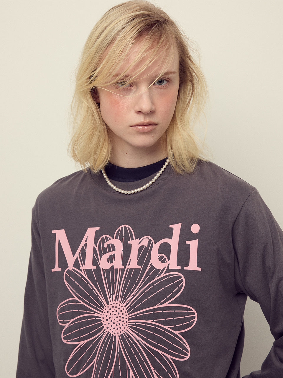Mardi Mercredi - Tshirt Long Sleeve Flowermardi (Charcoal Pink) product image 1 | TRAB K-Fashion Australia