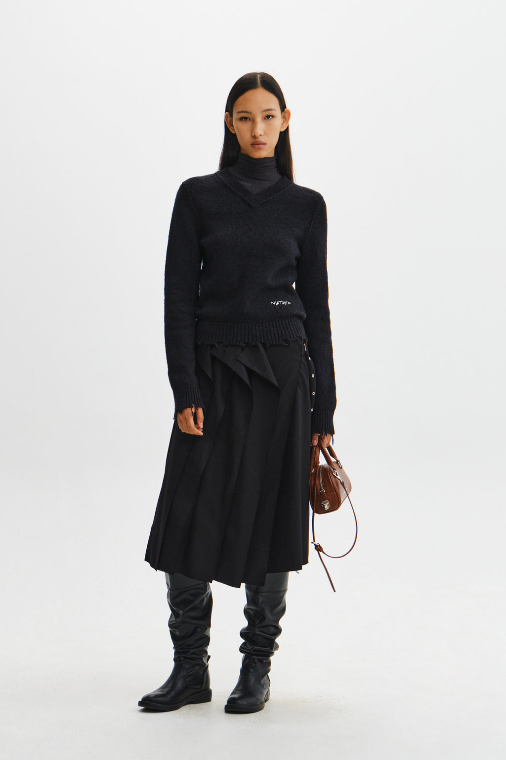 Matin Kim - Raw Edge Flap Belted Skirt (Black) product image 9 | TRAB K-Fashion Australia