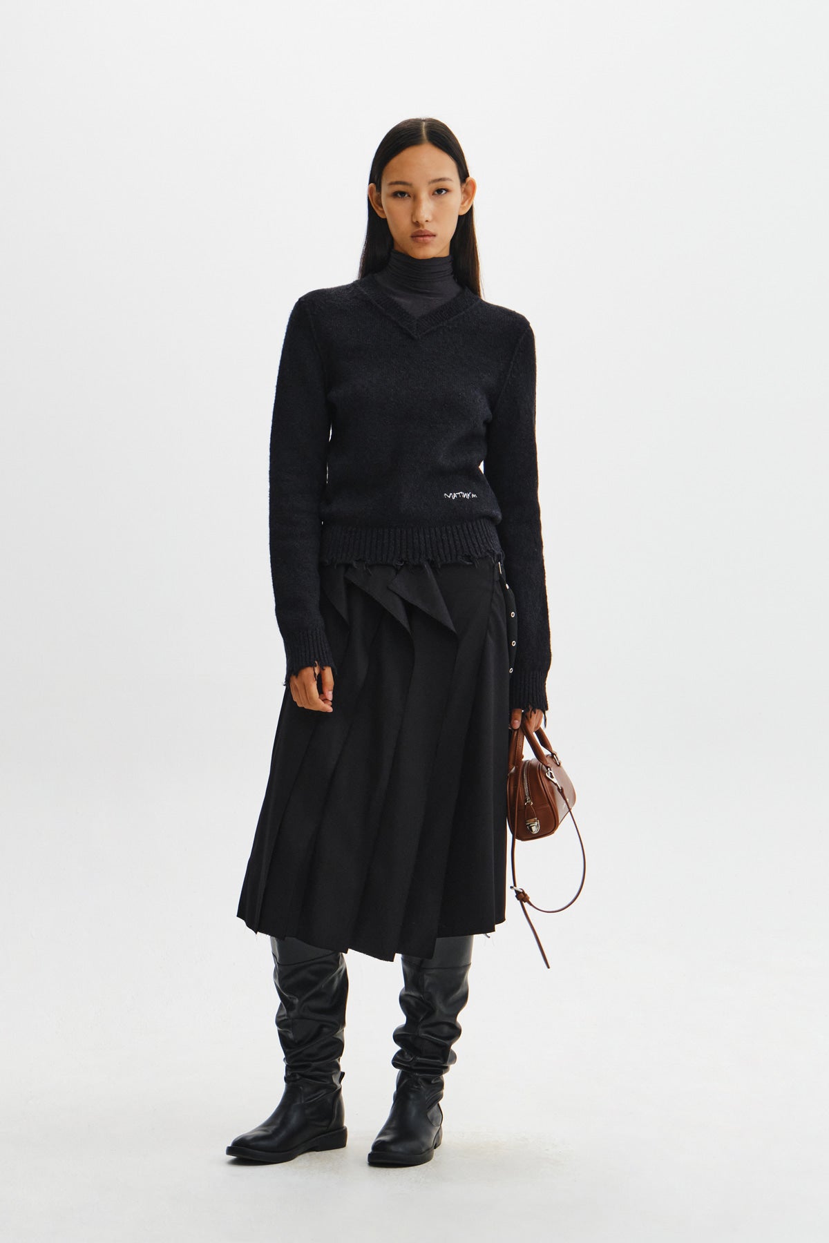 Matin Kim - Raw Edge Flap Belted Skirt (Black) product image 9 | TRAB K-Fashion Australia