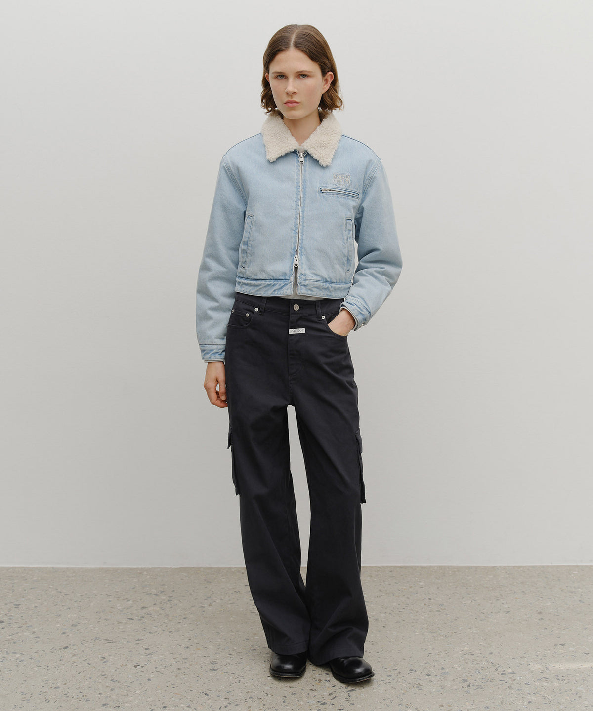 Marithe & Francois Girbaud - Crop Shearling Denim Jacket (Light Blue) product image 6 | TRAB K-Fashion Australia