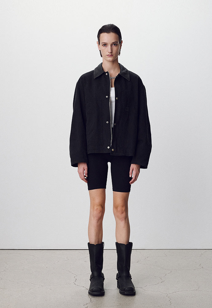 Tonywack - Leather Collar Garment-Washed Chore Jacket (Faded Black) product image 2 | TRAB K-Fashion Australia