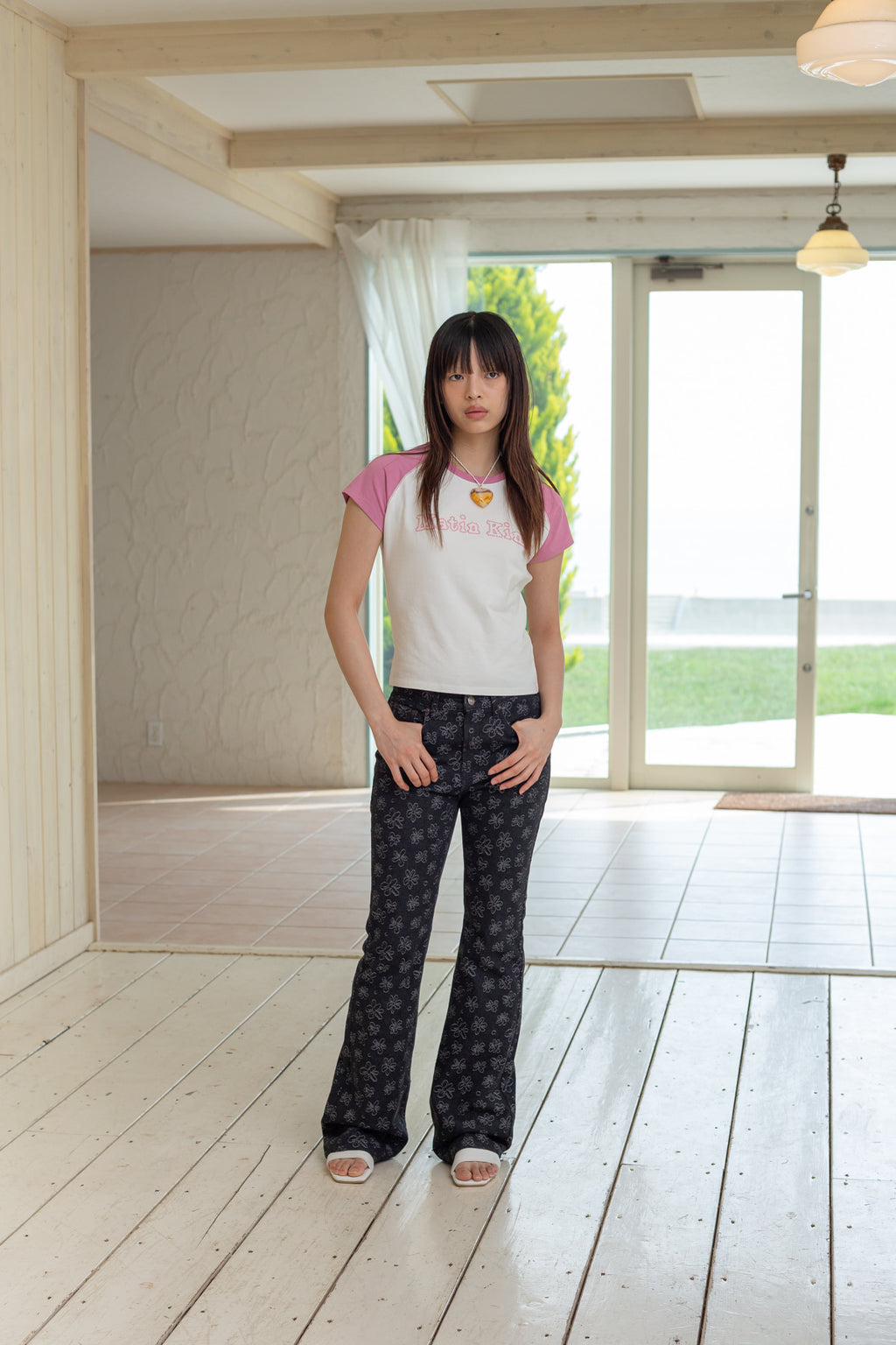 Matin Kim - Flower Stitch Raglan Logo Top (Pink) product image 5 | TRAB K-Fashion Australia