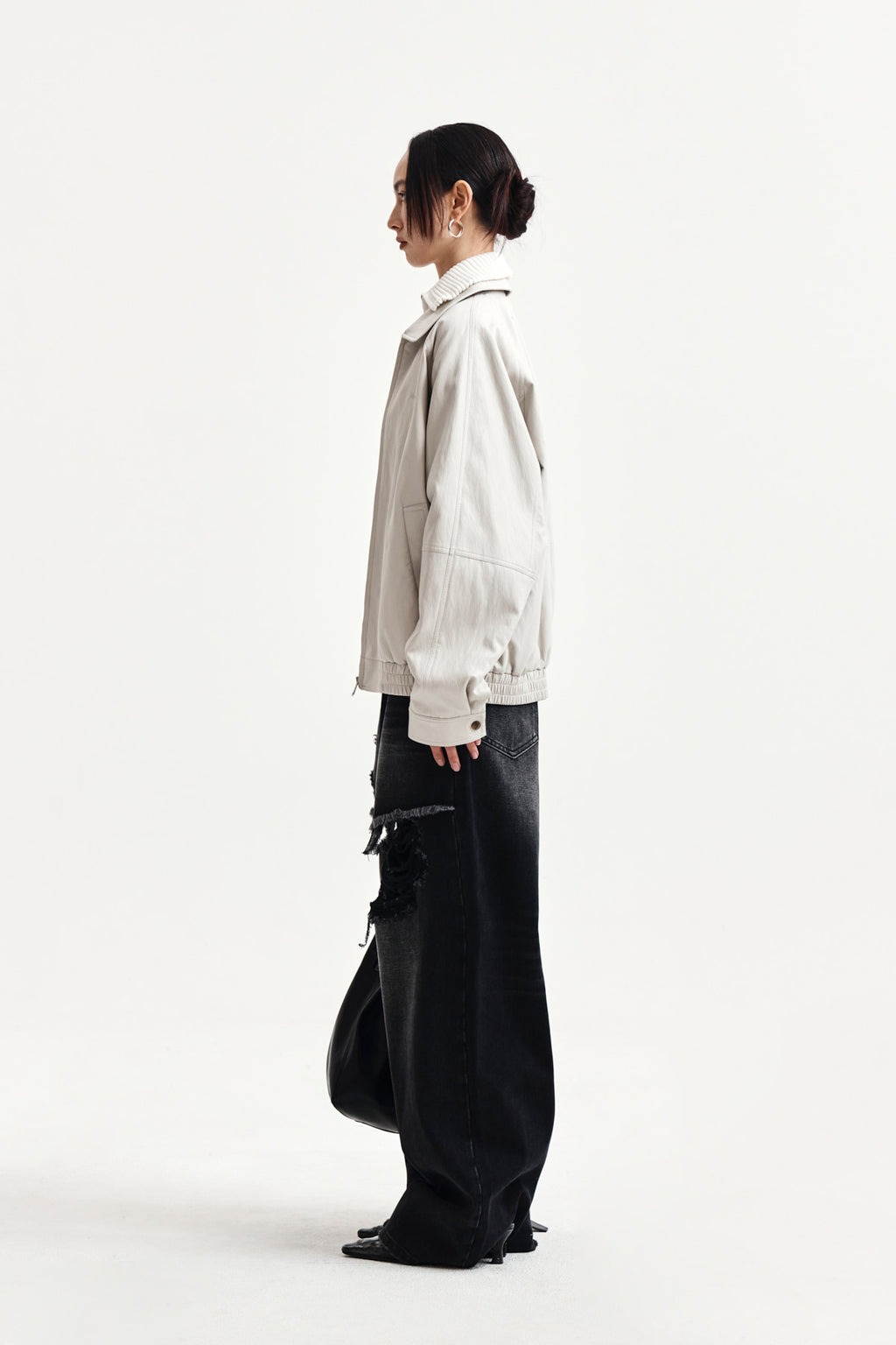Matin Kim - Front Layered Distressed Denim Pants (Black) product image 6 | TRAB K-Fashion Australia