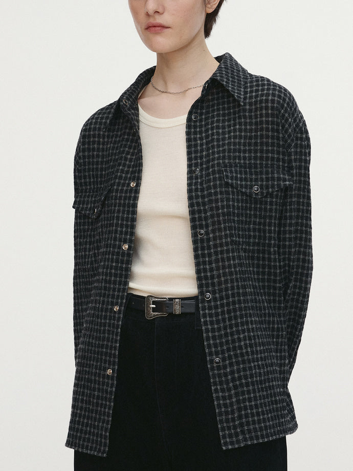 Tonywack - Checked Wool Western Shirt (Japanese Fabric) (Black/White) product image 5 | TRAB K-Fashion Australia