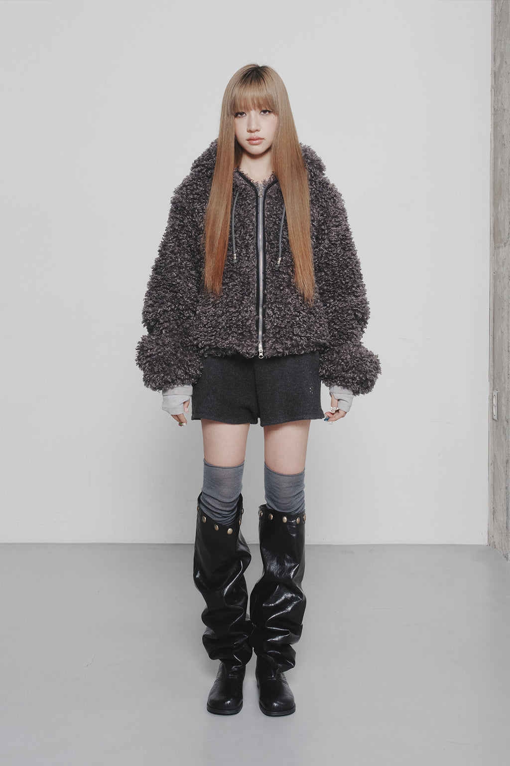Deinet - Faux Fur Hood Jacket (Charcoal) product image 1 | TRAB K-Fashion Australia