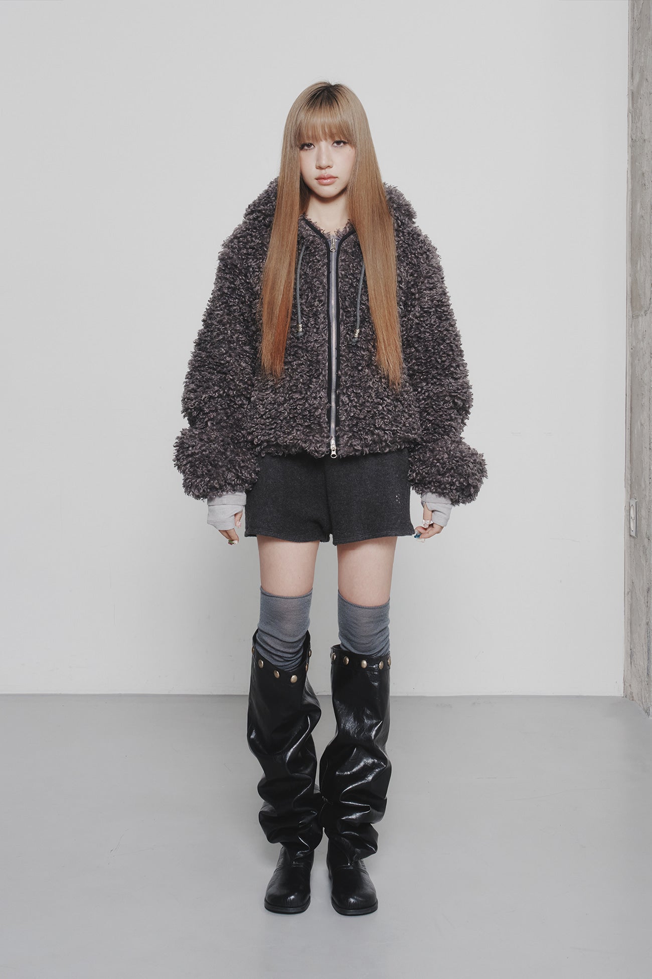 Deinet - Faux Fur Hood Jacket (Charcoal) product image 1 | TRAB K-Fashion Australia