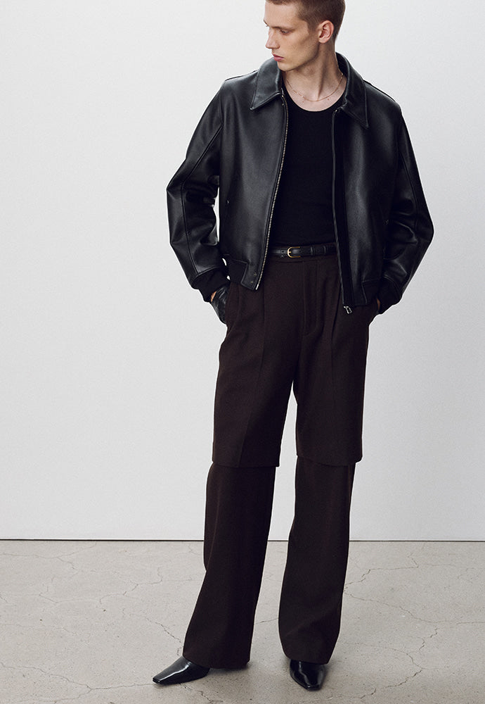 Tonywack - Shearling Collar Leather Bomber Jacket (Black) product image 5 | TRAB K-Fashion Australia