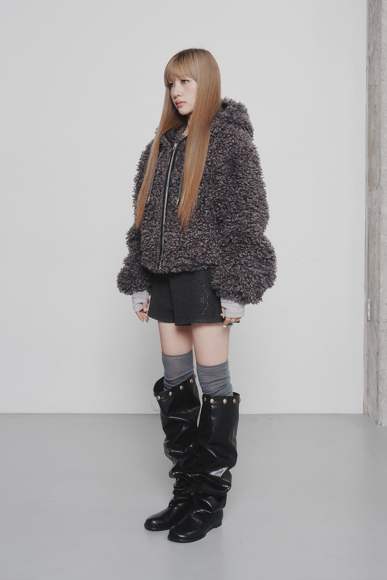 Deinet - Faux Fur Hood Jacket (Charcoal) product image 2 | TRAB K-Fashion Australia