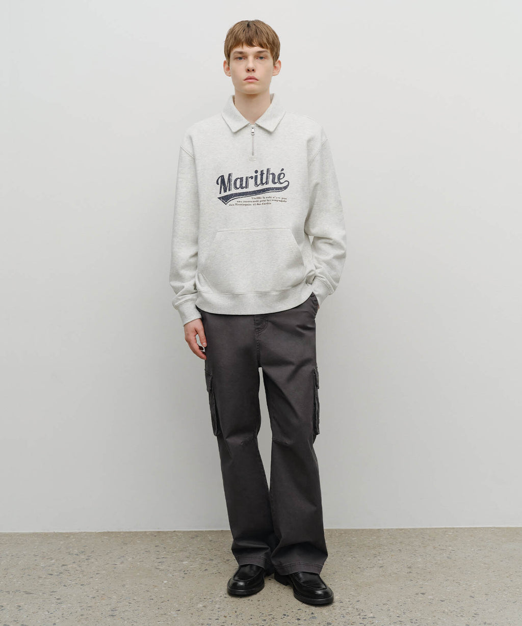 Marithe & Francois Girbaud - Baseball Logo Collar Half Zipup Sweatshirt (Light Heather Gray) product image 5 | TRAB K-Fashion Australia